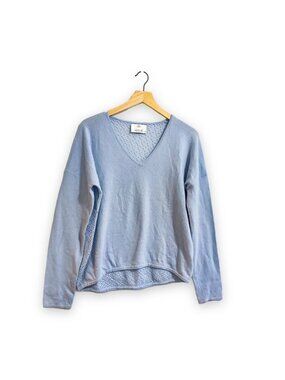 Allude Cashmere Blue V Neck Sweater with Open Weave back